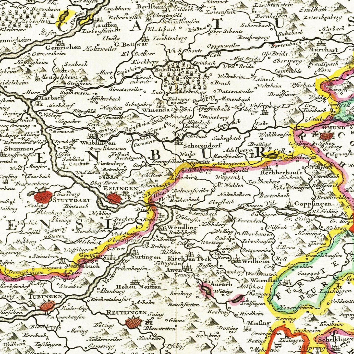 Historische Landkarte Württemberg um 1680
