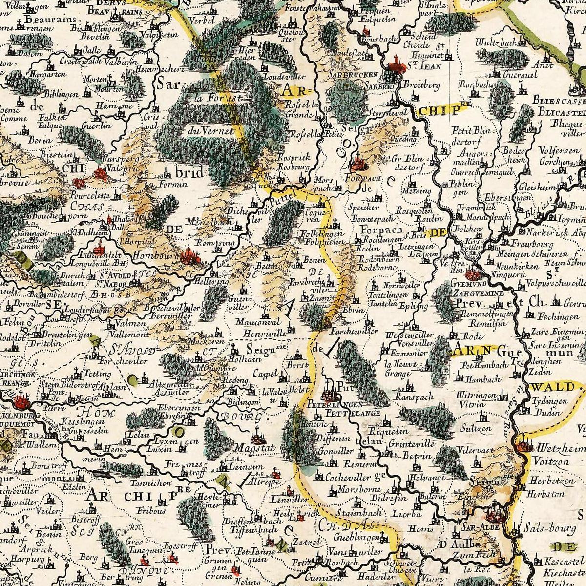 Historische Landkarte Saarland um 1656
