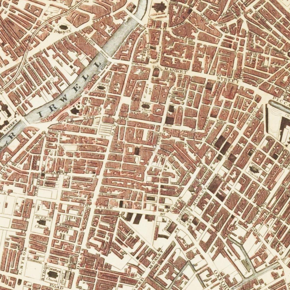 Historischer Stadtplan Manchester um 1844