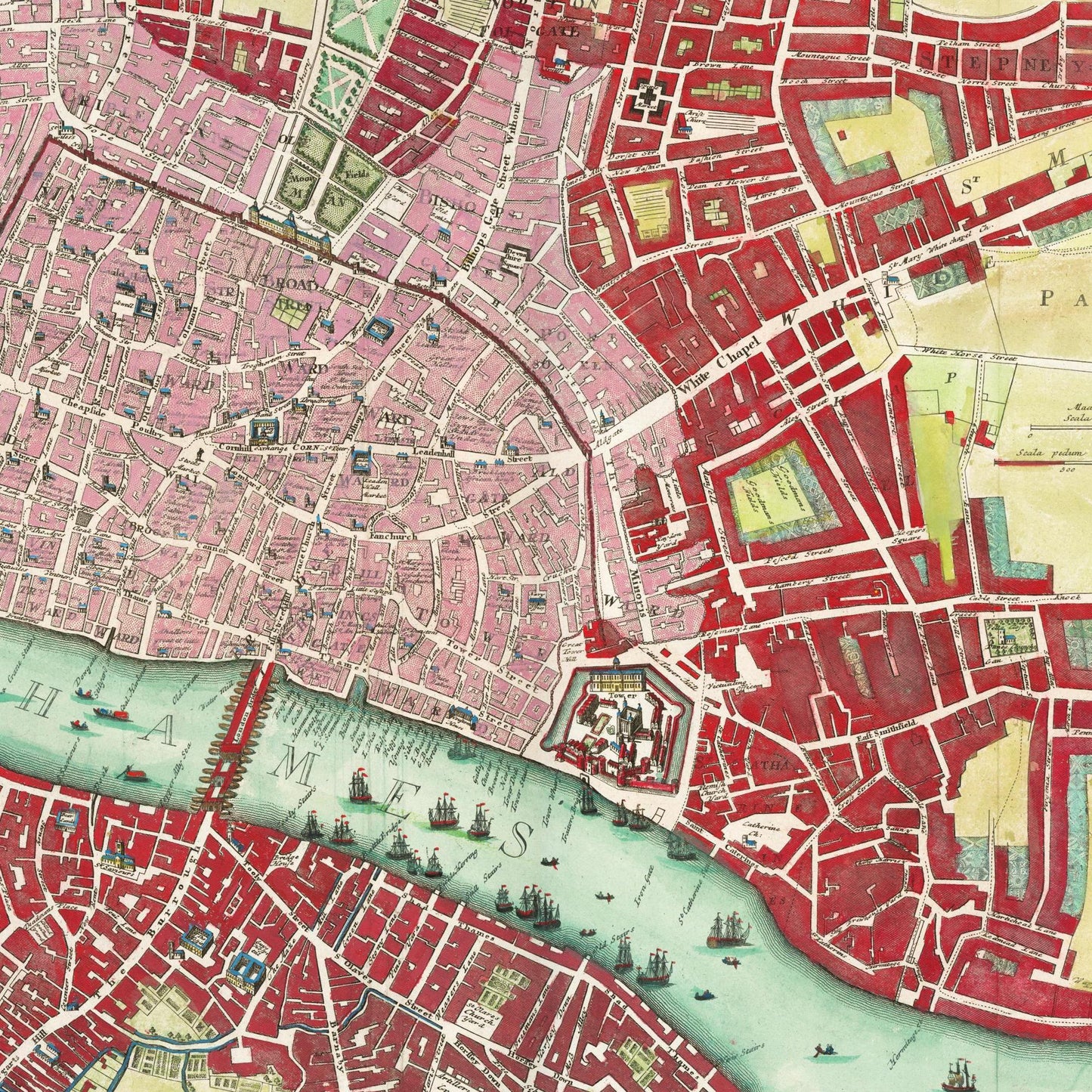 Historischer Stadtplan London um 1736