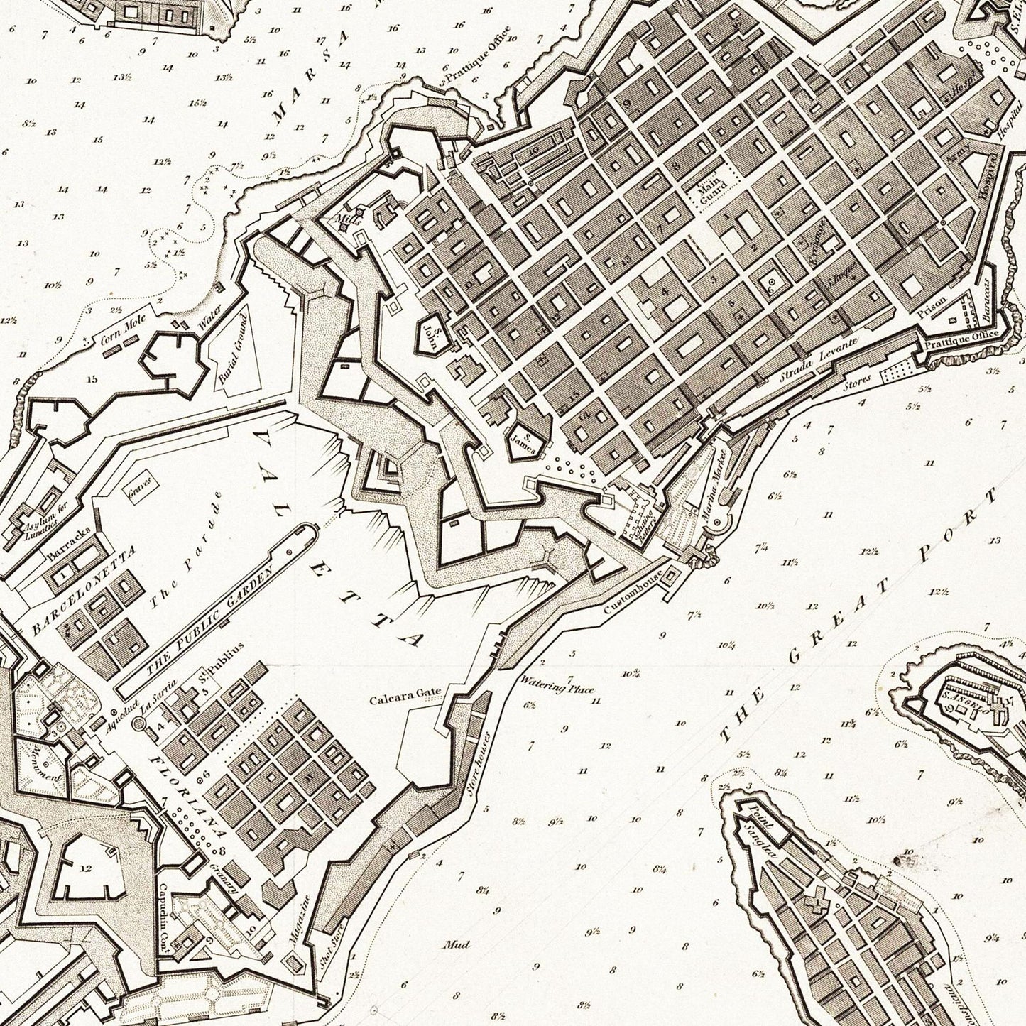 Historischer Stadtplan Valetta um 1821