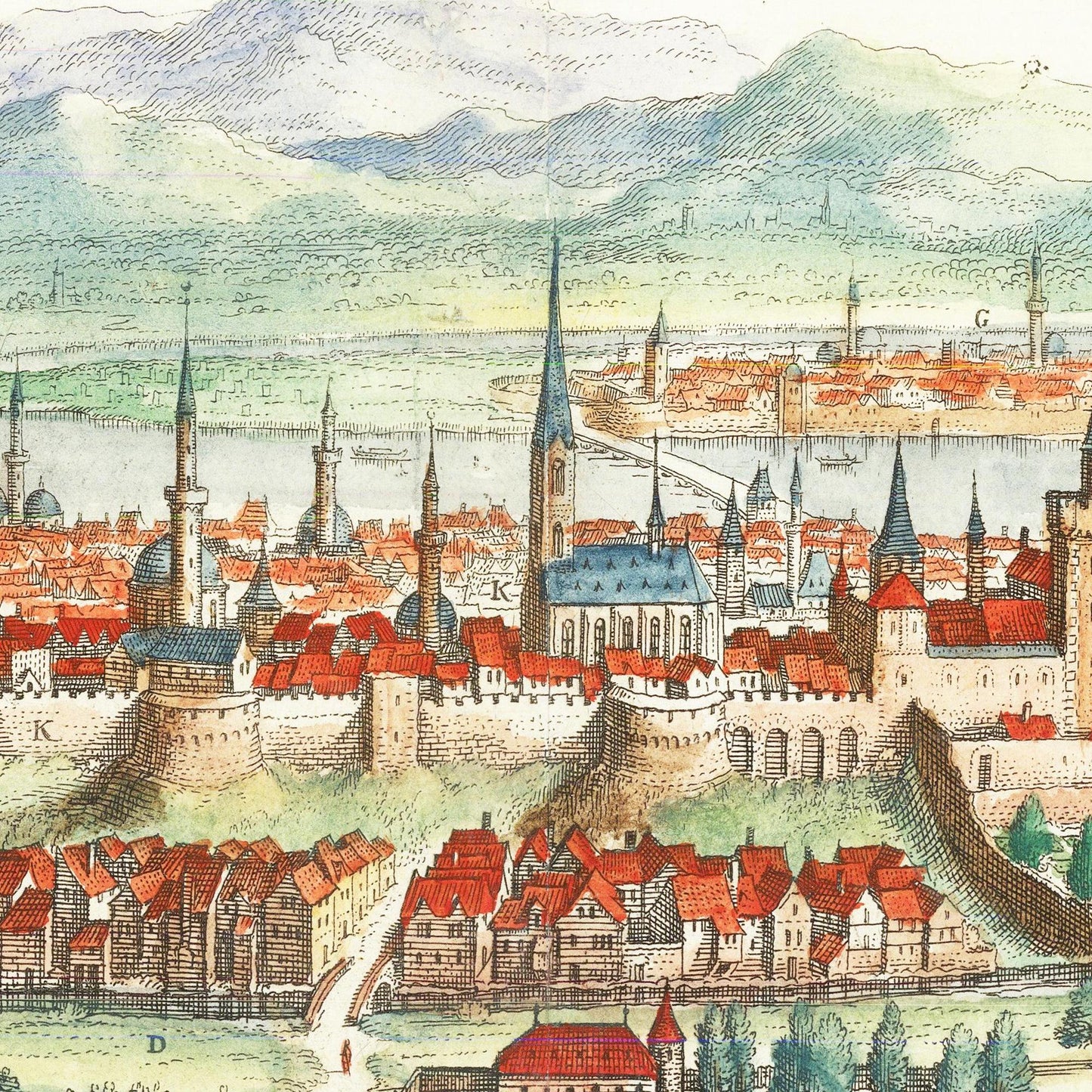 Historische Stadtansicht Budapest um 1636