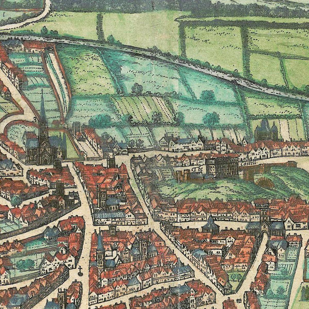 Historische Stadtansicht Norwich um 1609