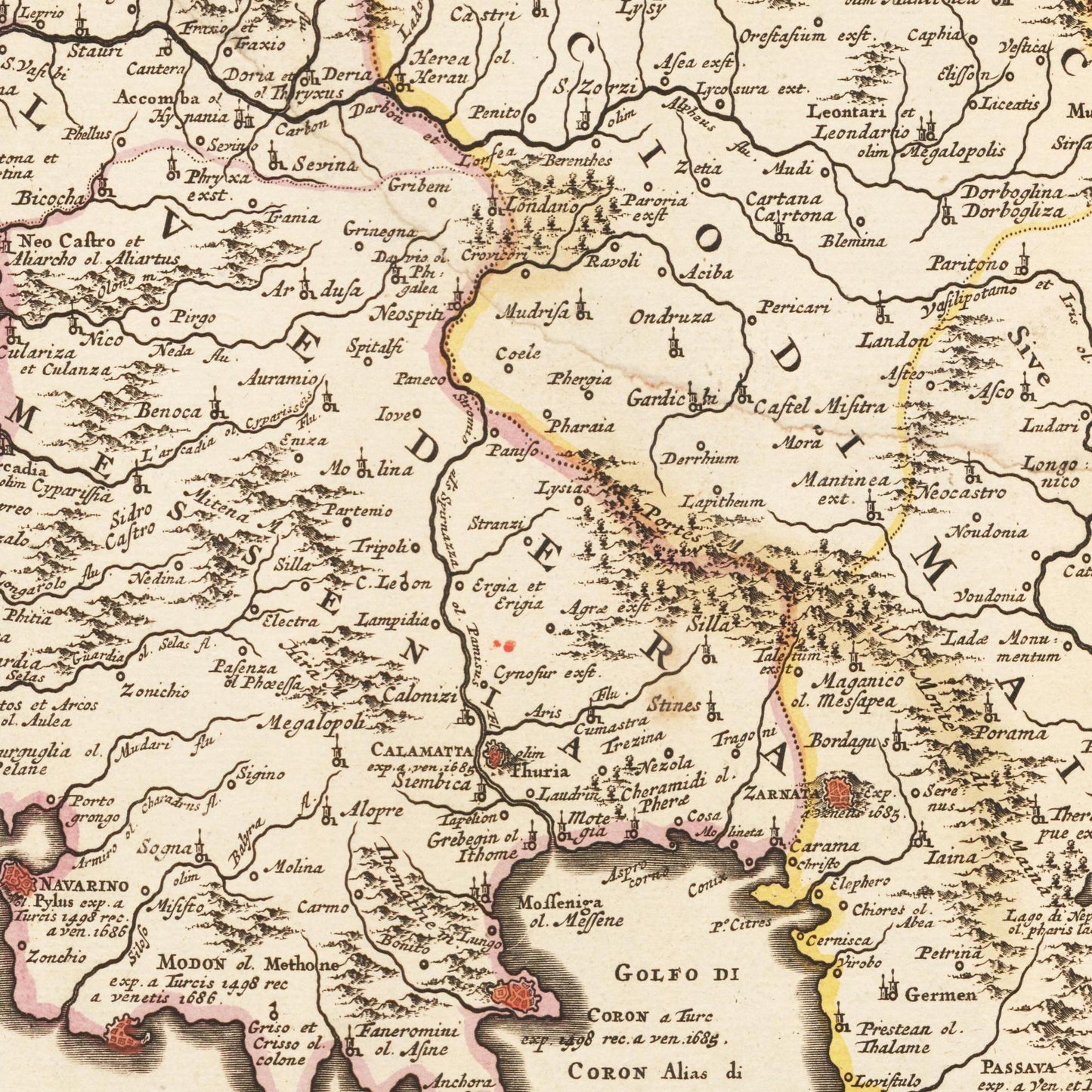 Historische Landkarte Peloponnes um 1698