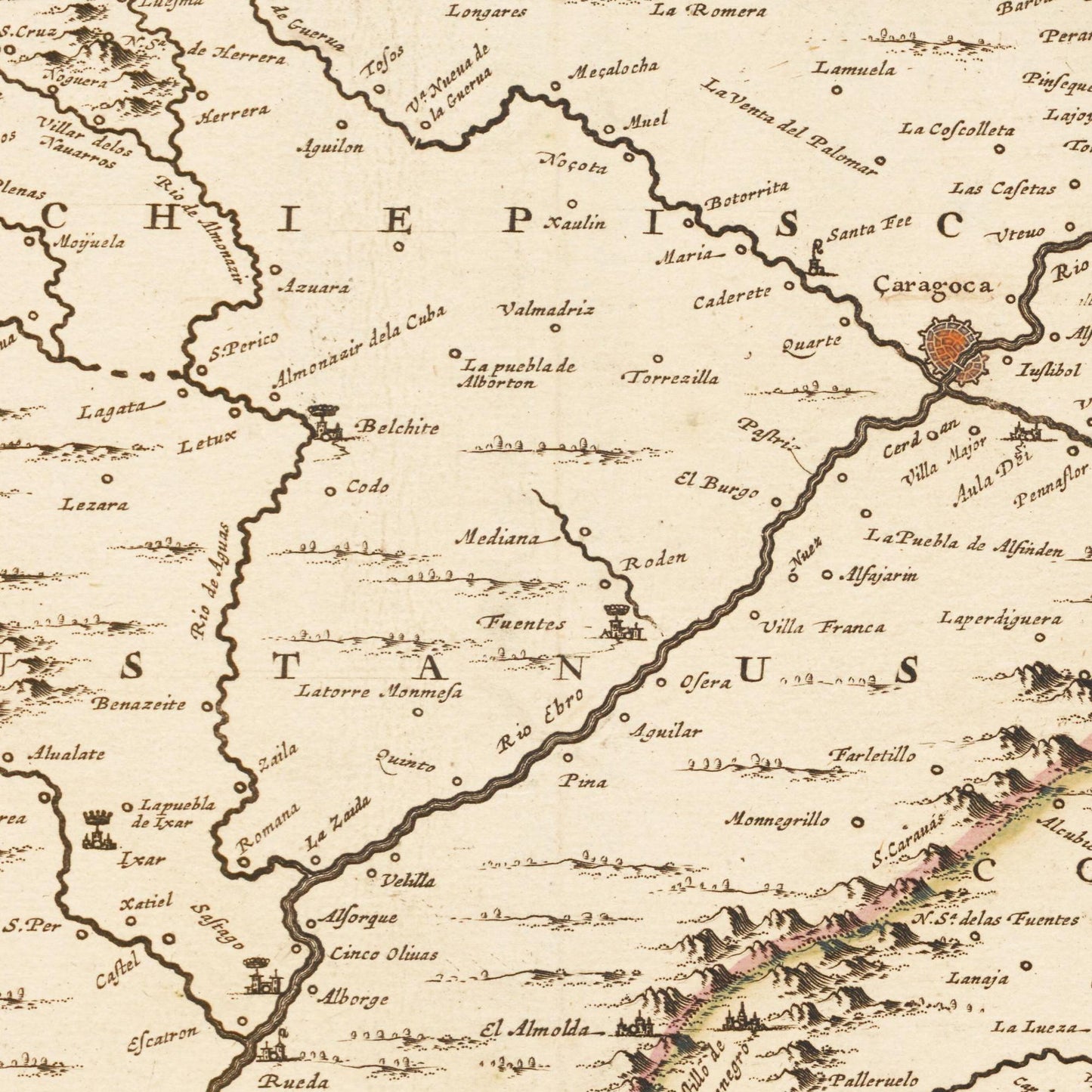 Historische Landkarte Aragonien um 1698