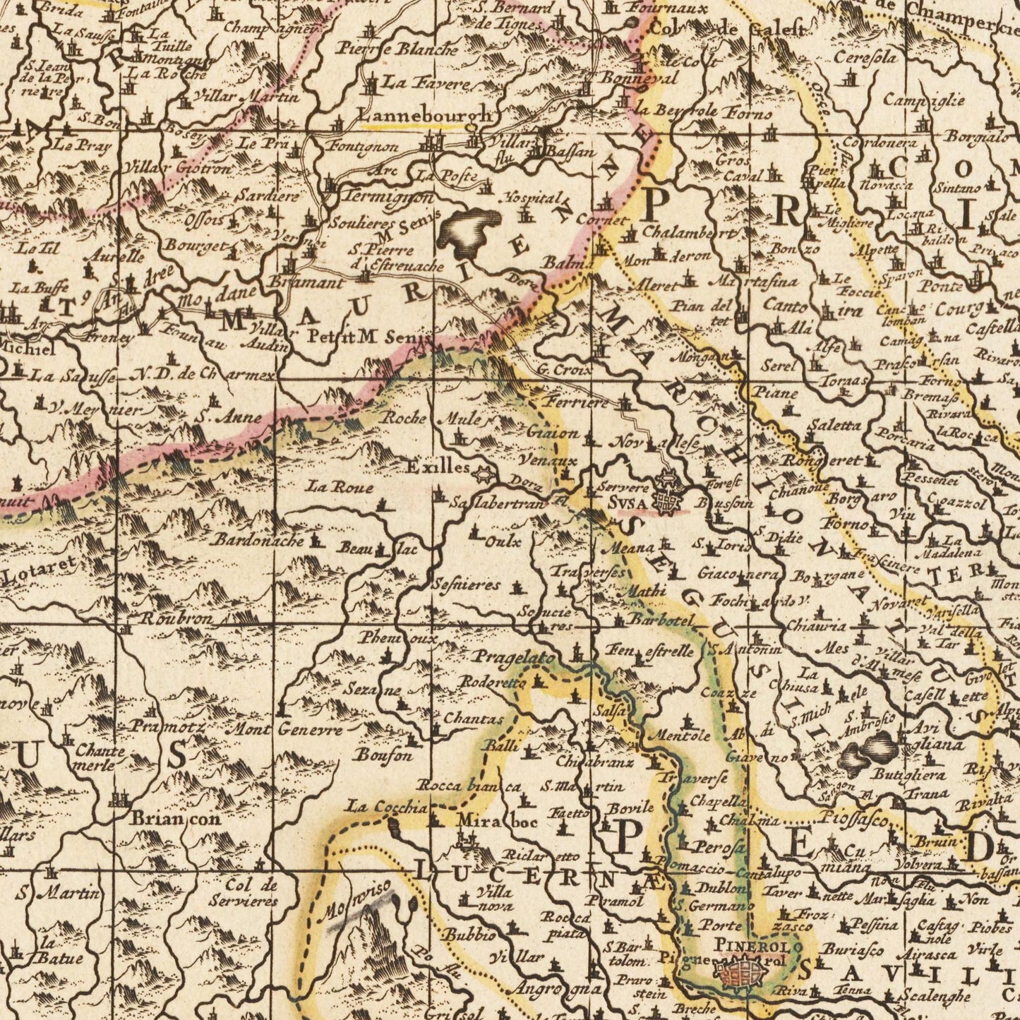 Historische Landkarte Piemont um 1698