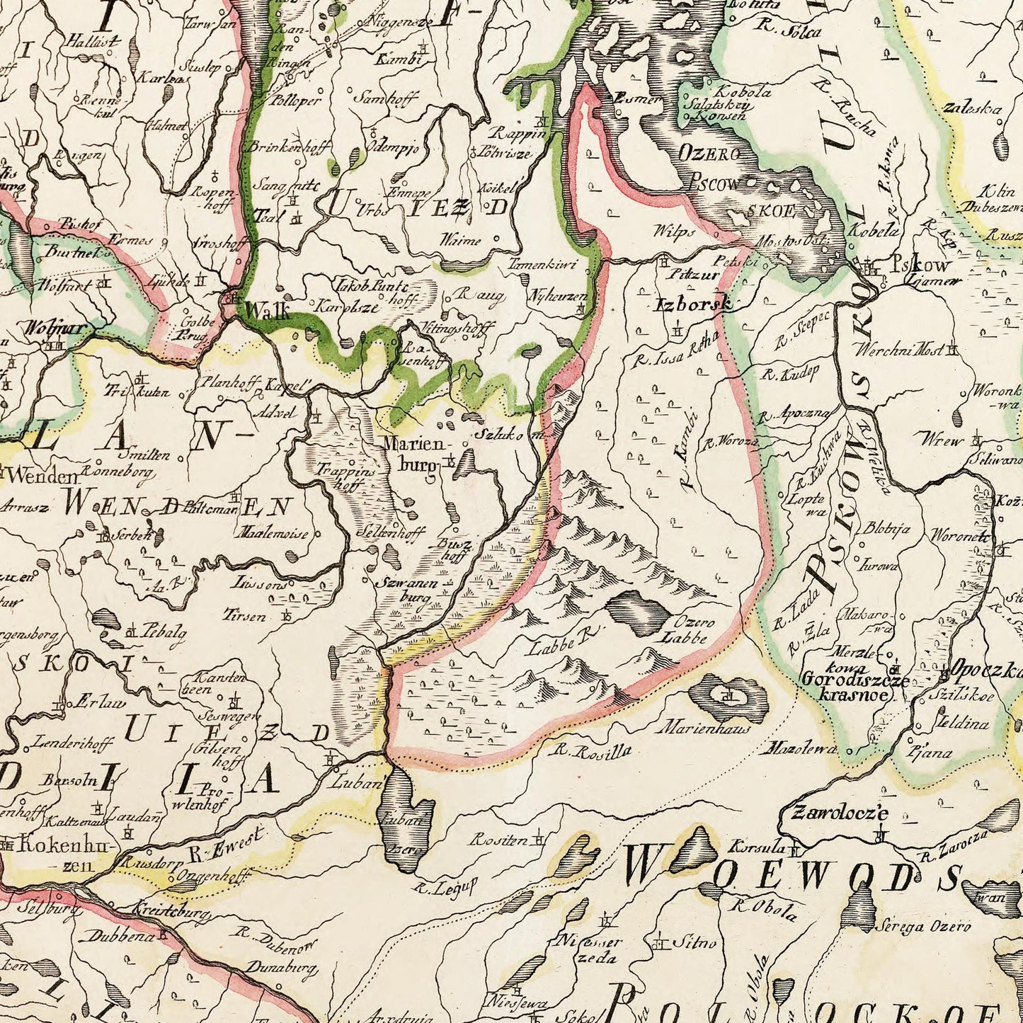 Historische Landkarte Lettland & Estland um 1745