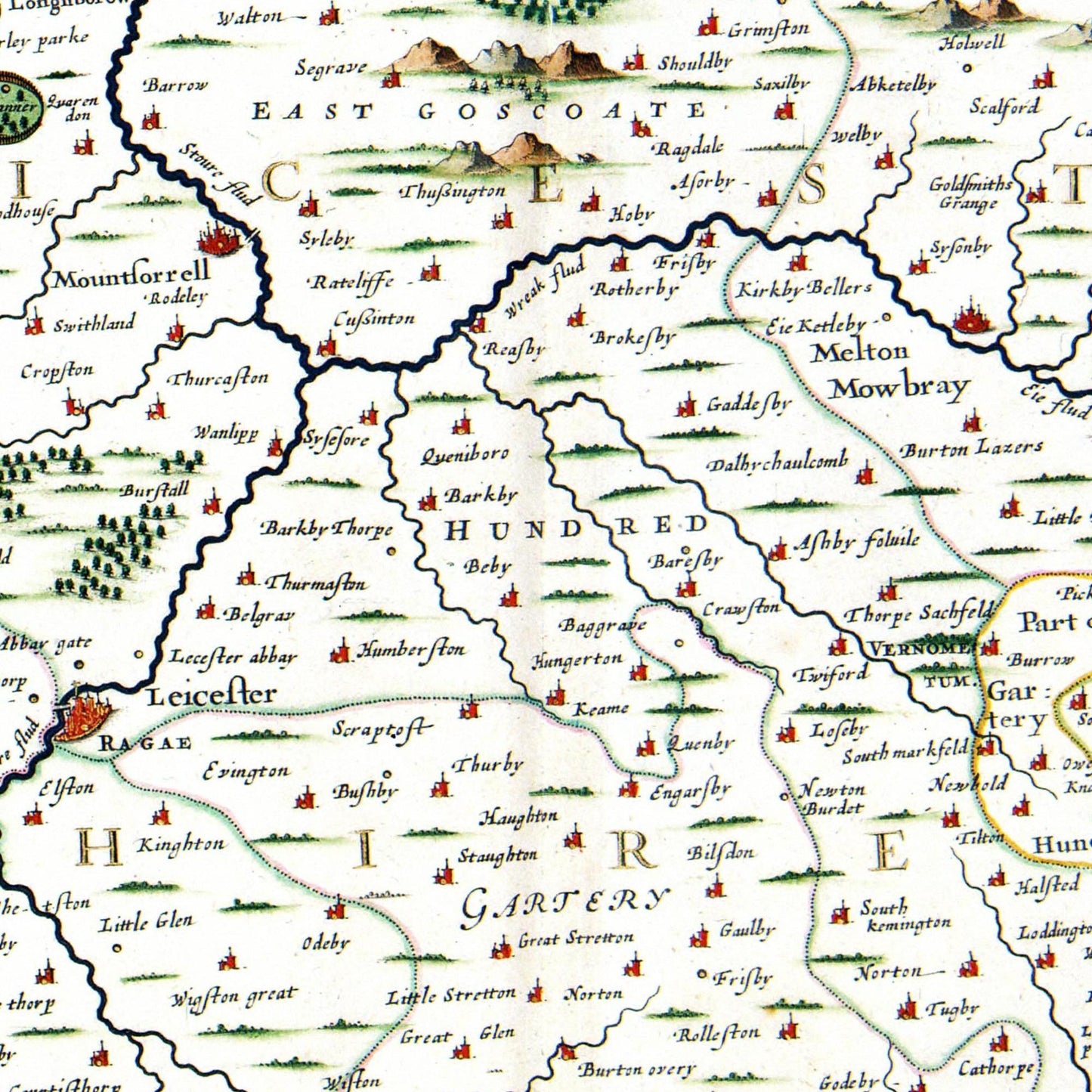 Historische Landkarte Leicestershire um 1646