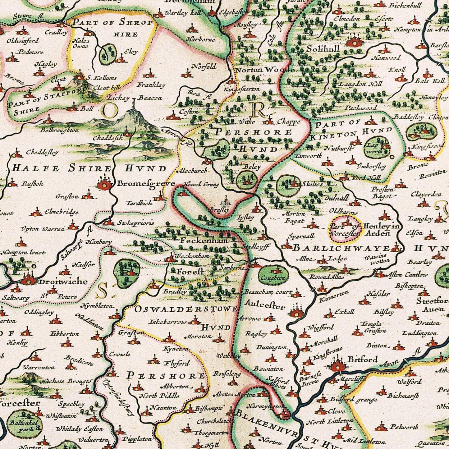 Historische Landkarte Worcestershire um 1646