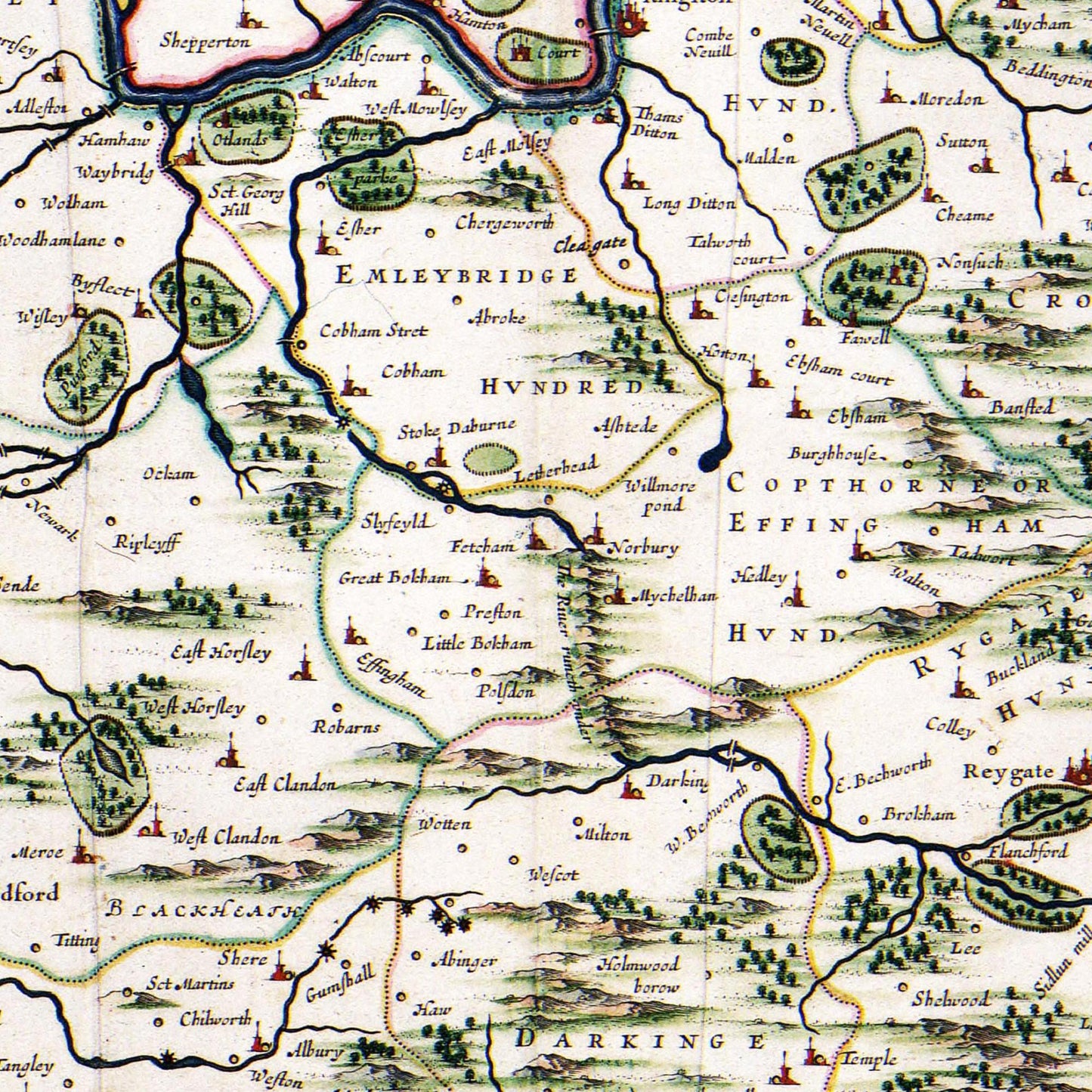 Historische Landkarte Surrey um 1646