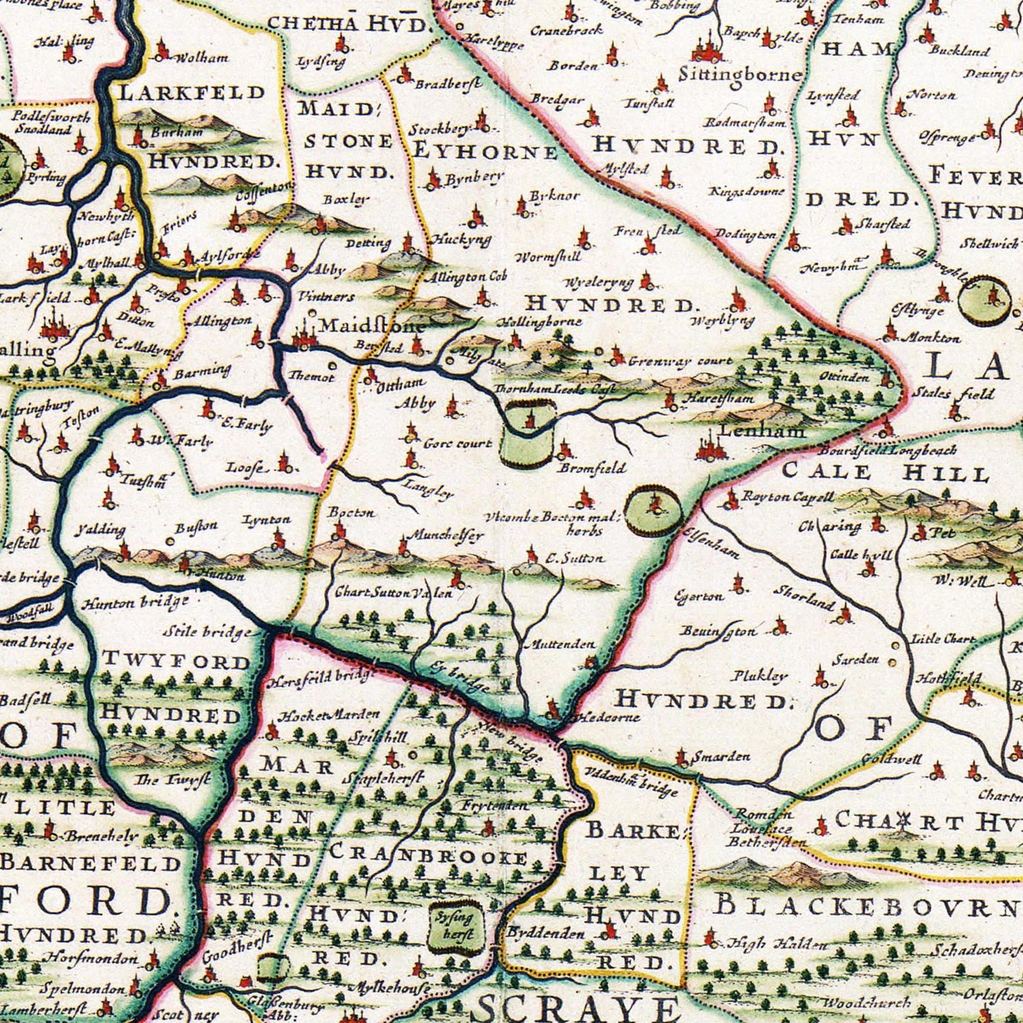 Historische Landkarte Kent um 1646