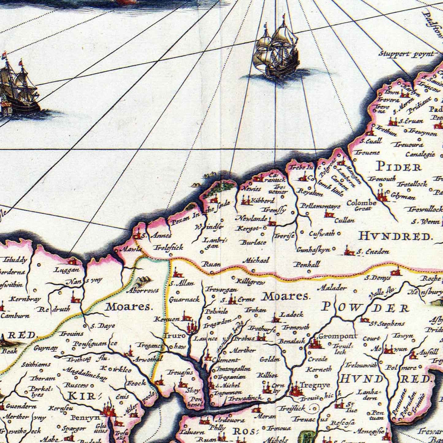 Historische Landkarte Cornwall um 1646
