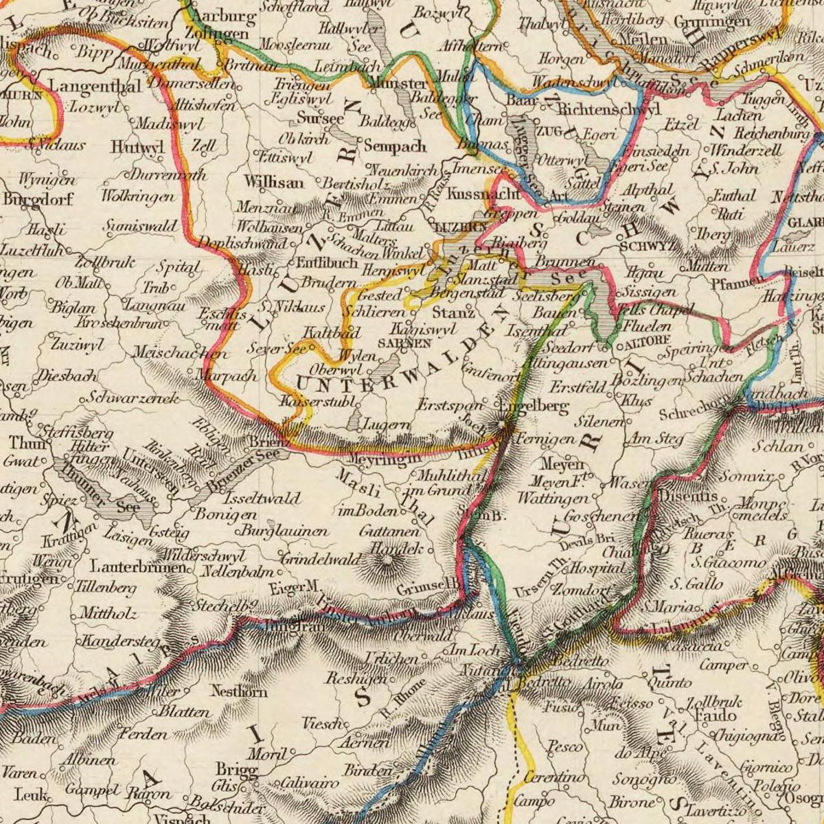 Historische Landkarte Schweiz um 1850