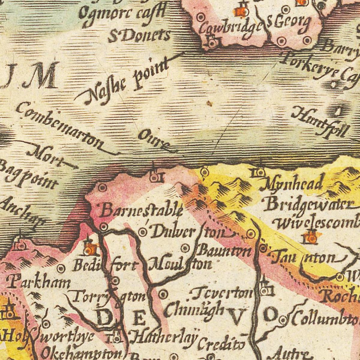 Historische Landkarte Cornwall um 1609