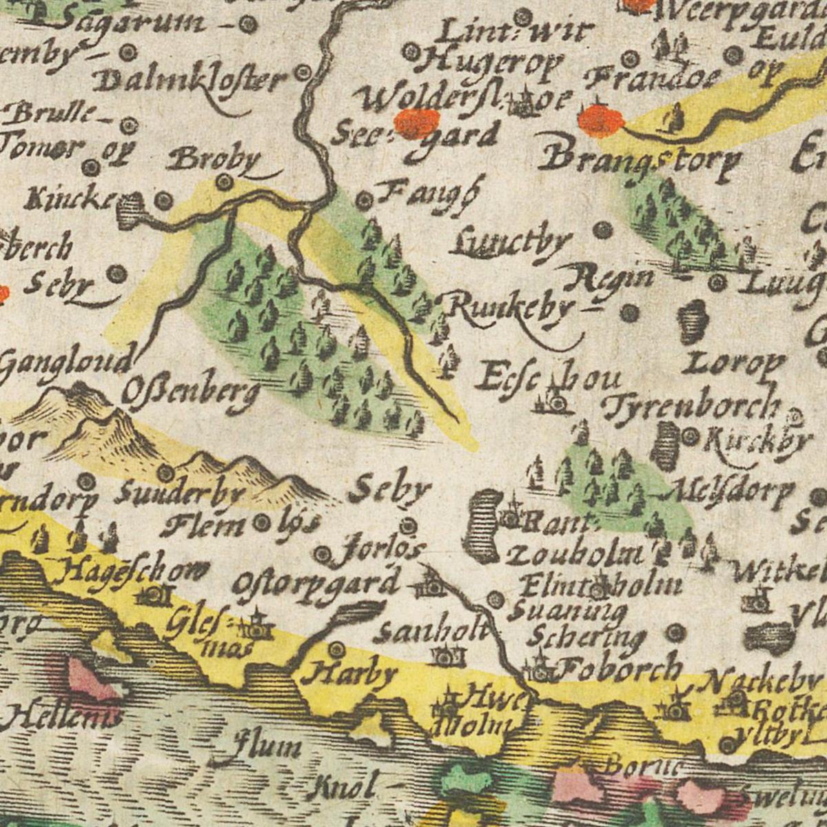 Historische Landkarte Insel Fünen um 1609