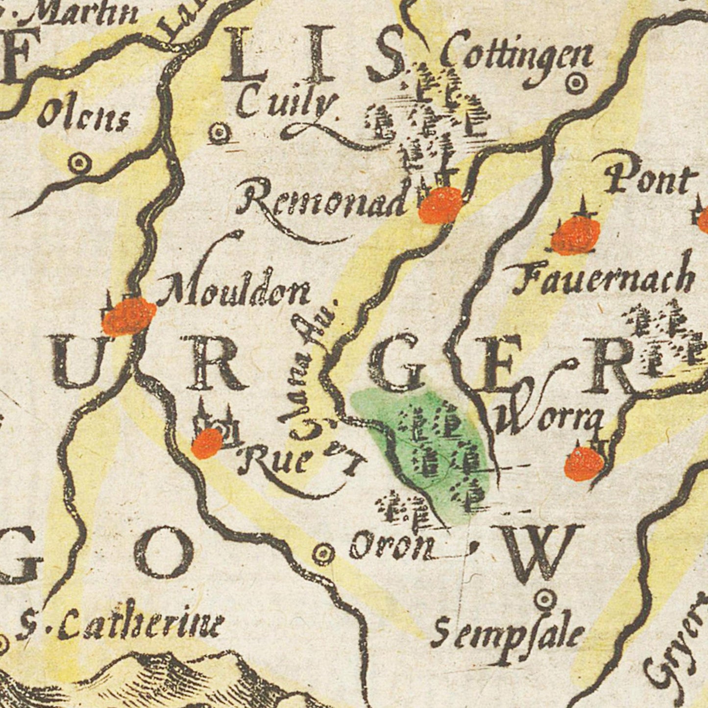 Historische Landkarte Wiflisburgergau um 1609