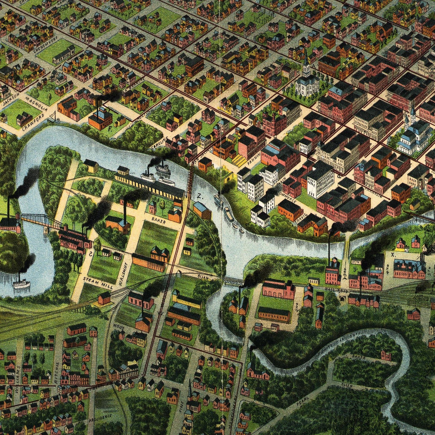 Historische Stadtansicht Houston um 1891