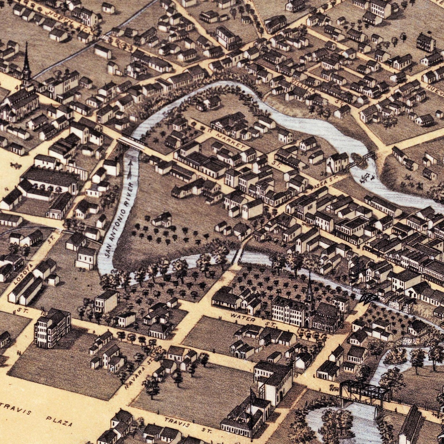 Historische Stadtansicht San Antonio um 1873