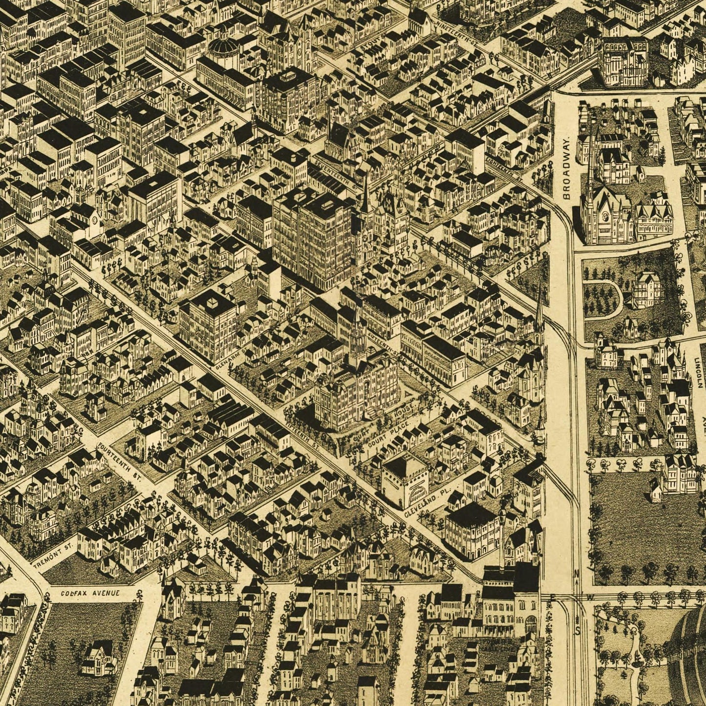 Historische Stadtansicht Denver um 1889
