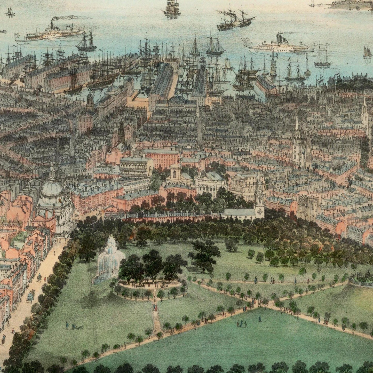 Historische Stadtansicht Boston um 1850