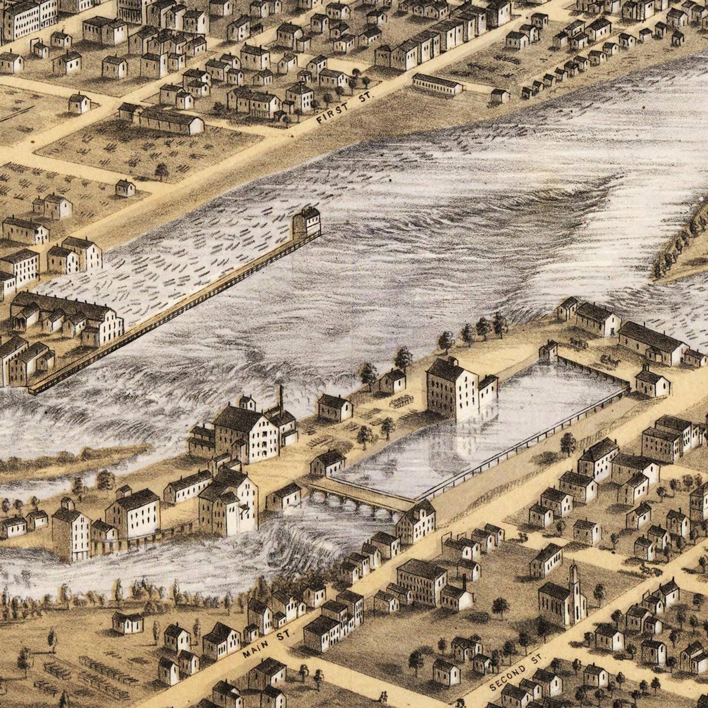 Historische Stadtansicht Minneapolis um 1867