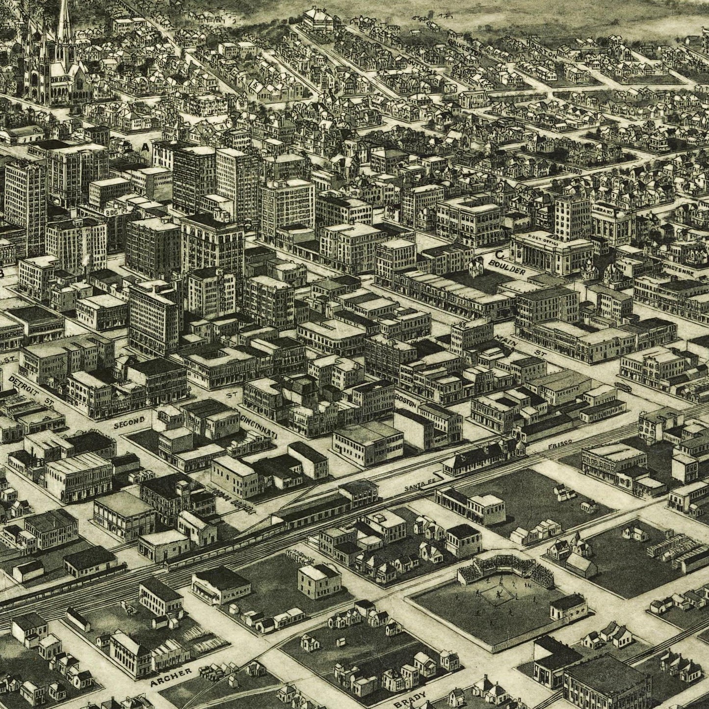 Historische Stadtansicht Tulsa um 1918