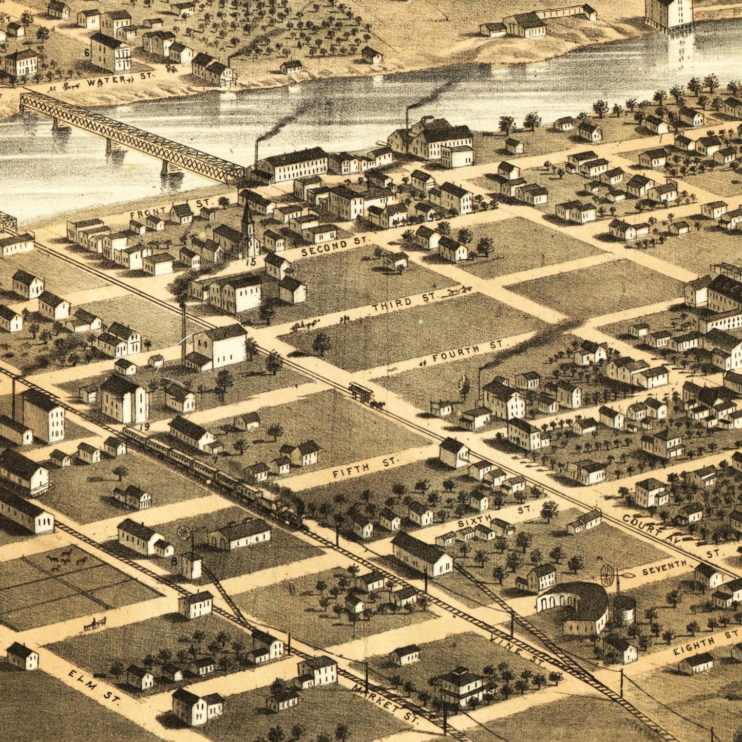 Historische Stadtansicht Des Moines um 1868