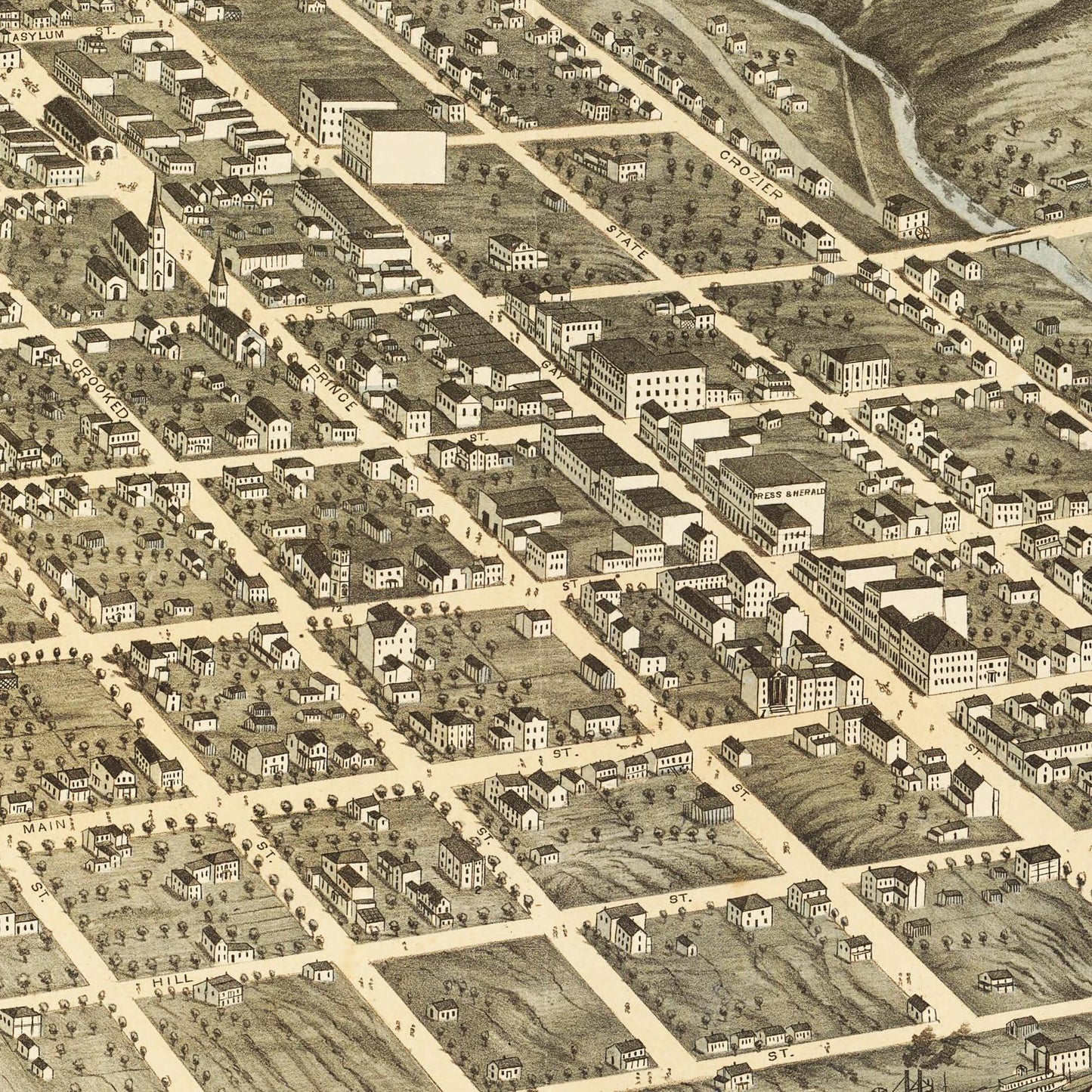 Historische Stadtansicht Knoxville um 1871