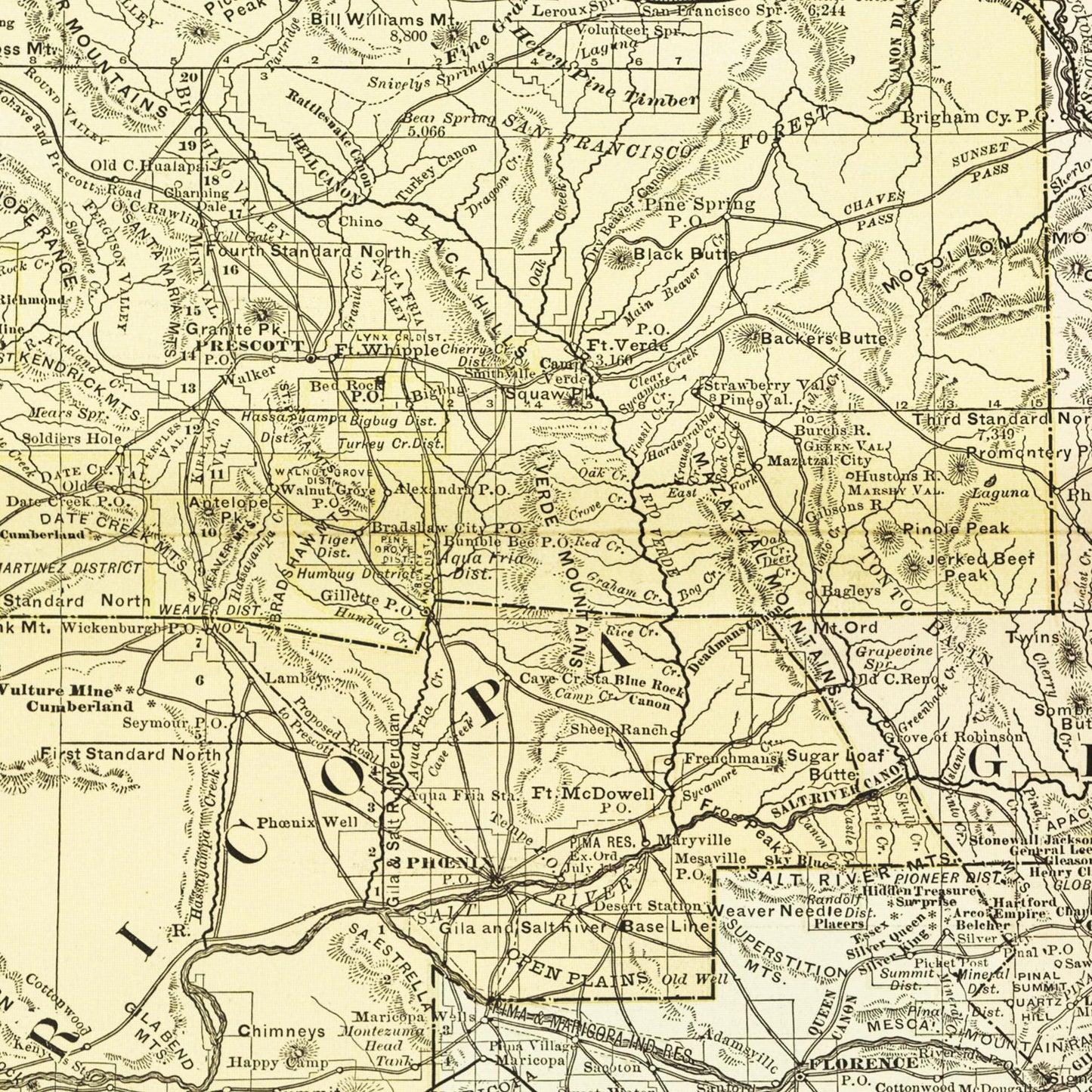 Historische Landkarte Arizona um 1882
