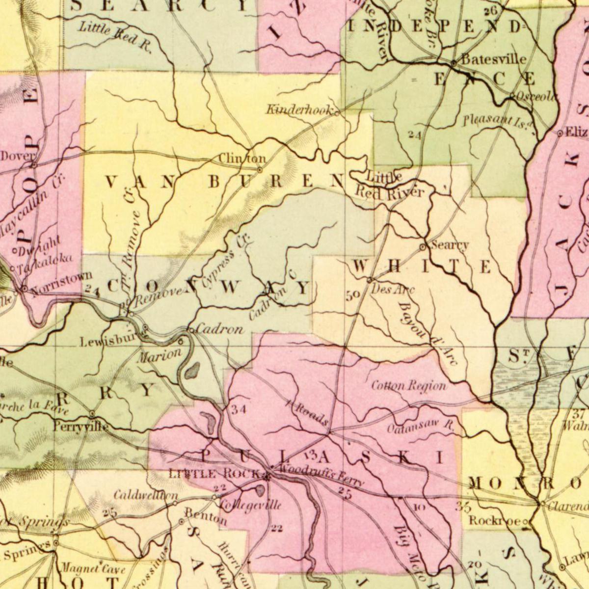 Historische Landkarte Arkansas um 1849