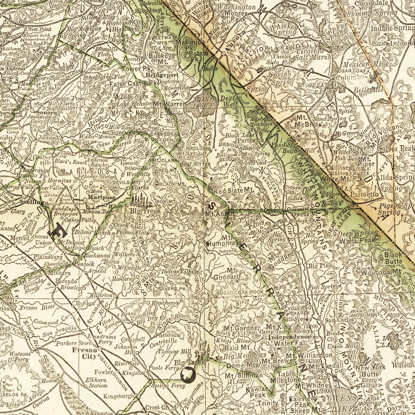 Historische Landkarte Kalifornien & Nevada um 1882