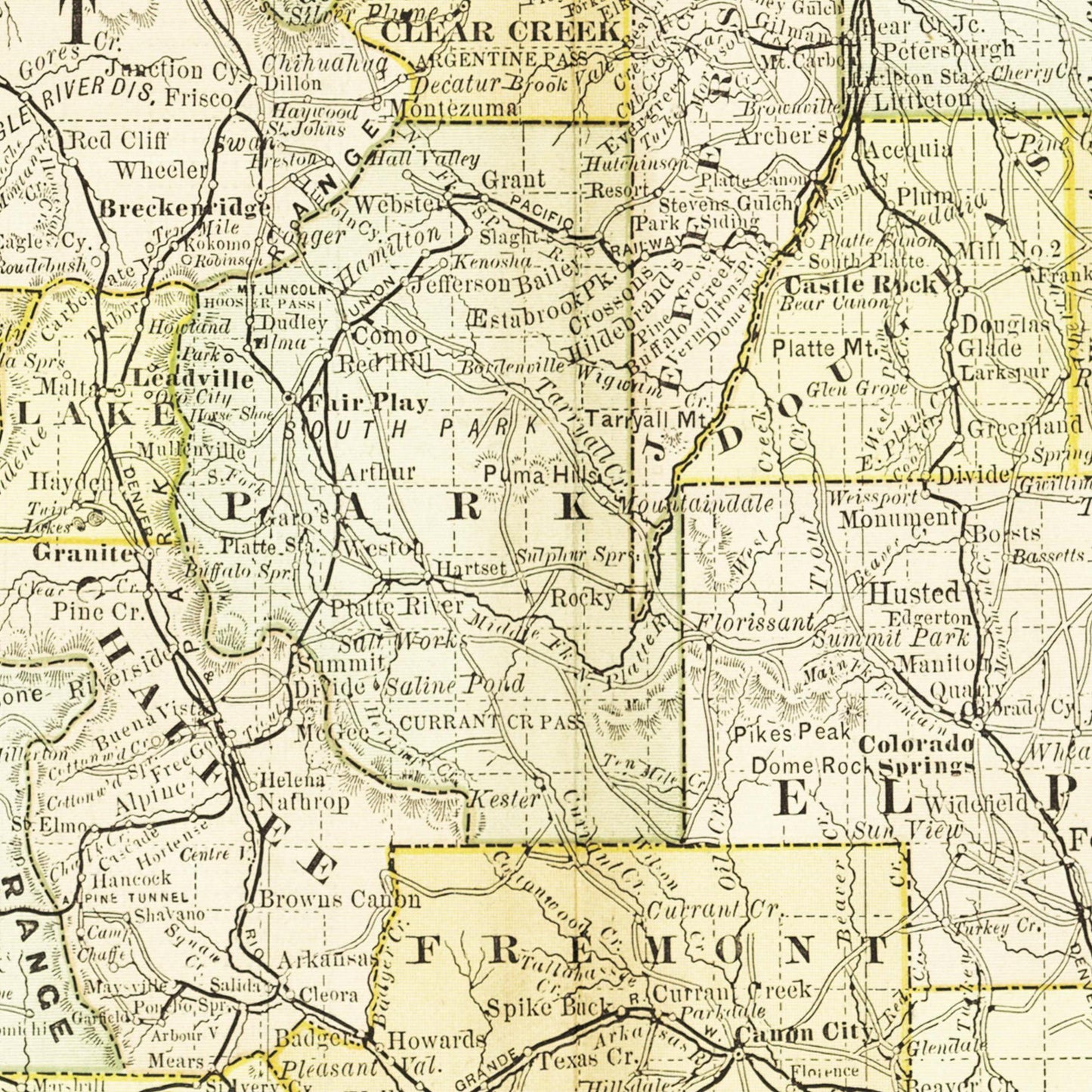 Historische Landkarte Colorado um 1882