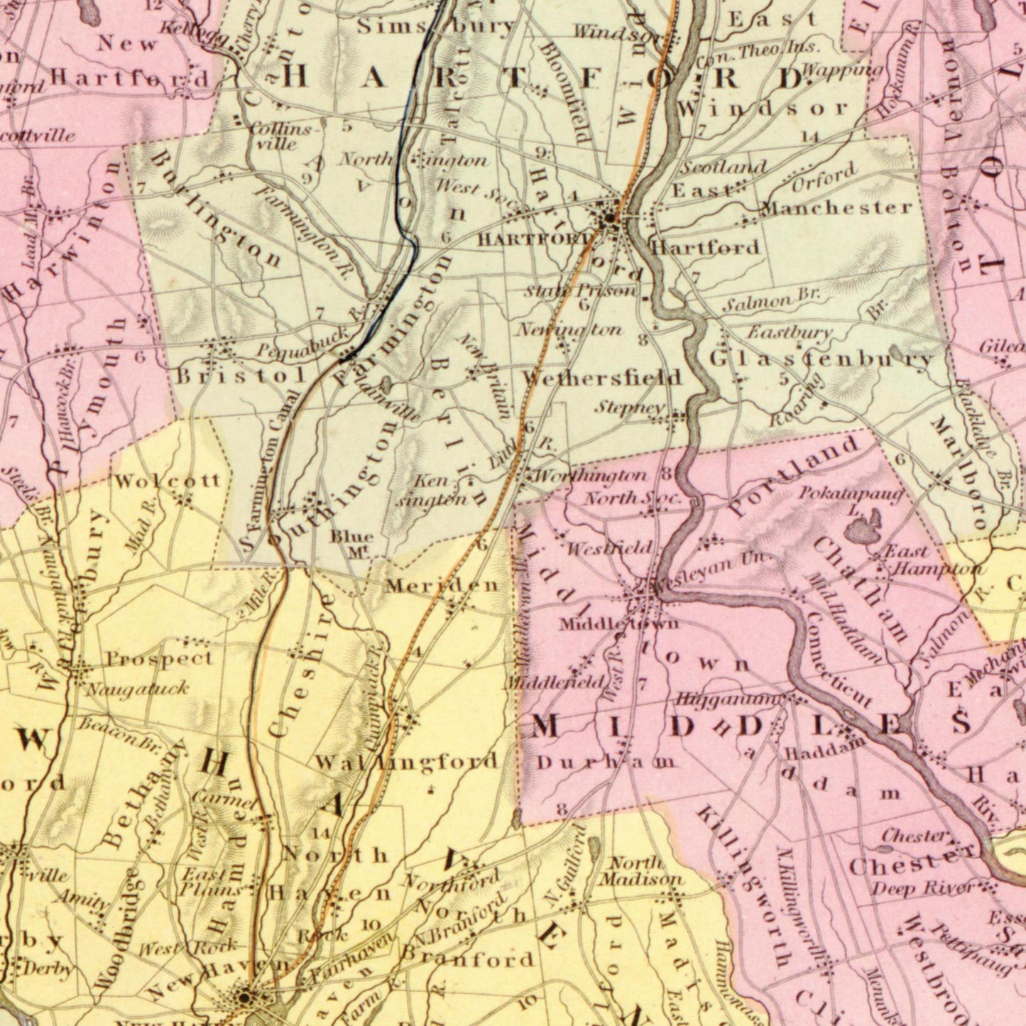 Historische Landkarte Connecticut um 1849