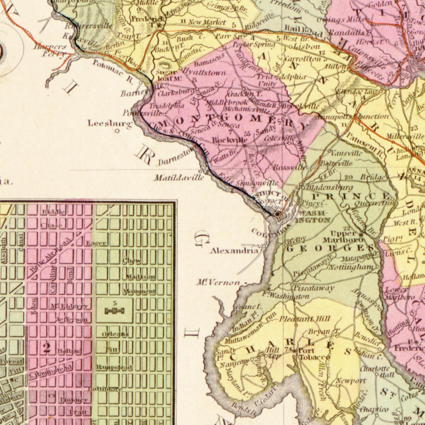 Historische Landkarte Delaware & Maryland um 1849