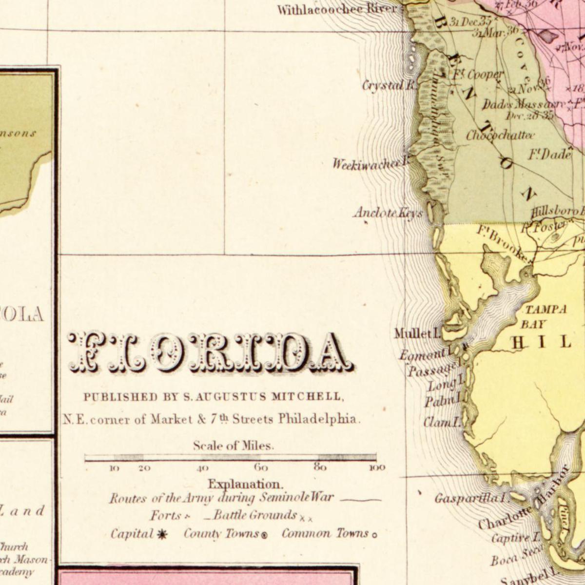 Historische Landkarte Florida um 1849
