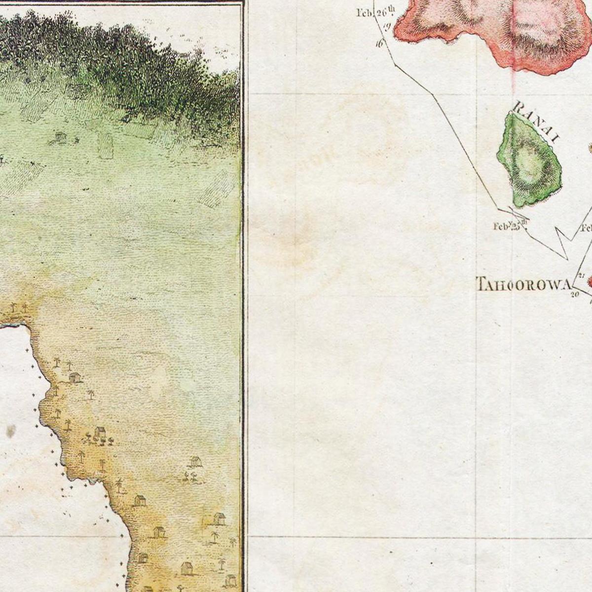 Historische Landkarte Hawaii um 1785