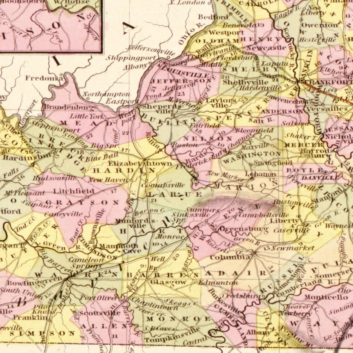 Historische Landkarte Kentucky um 1849