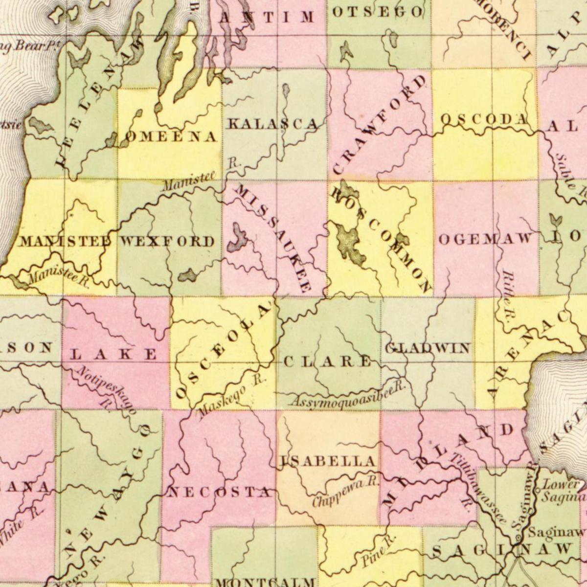 Historische Landkarte Michigan um 1849