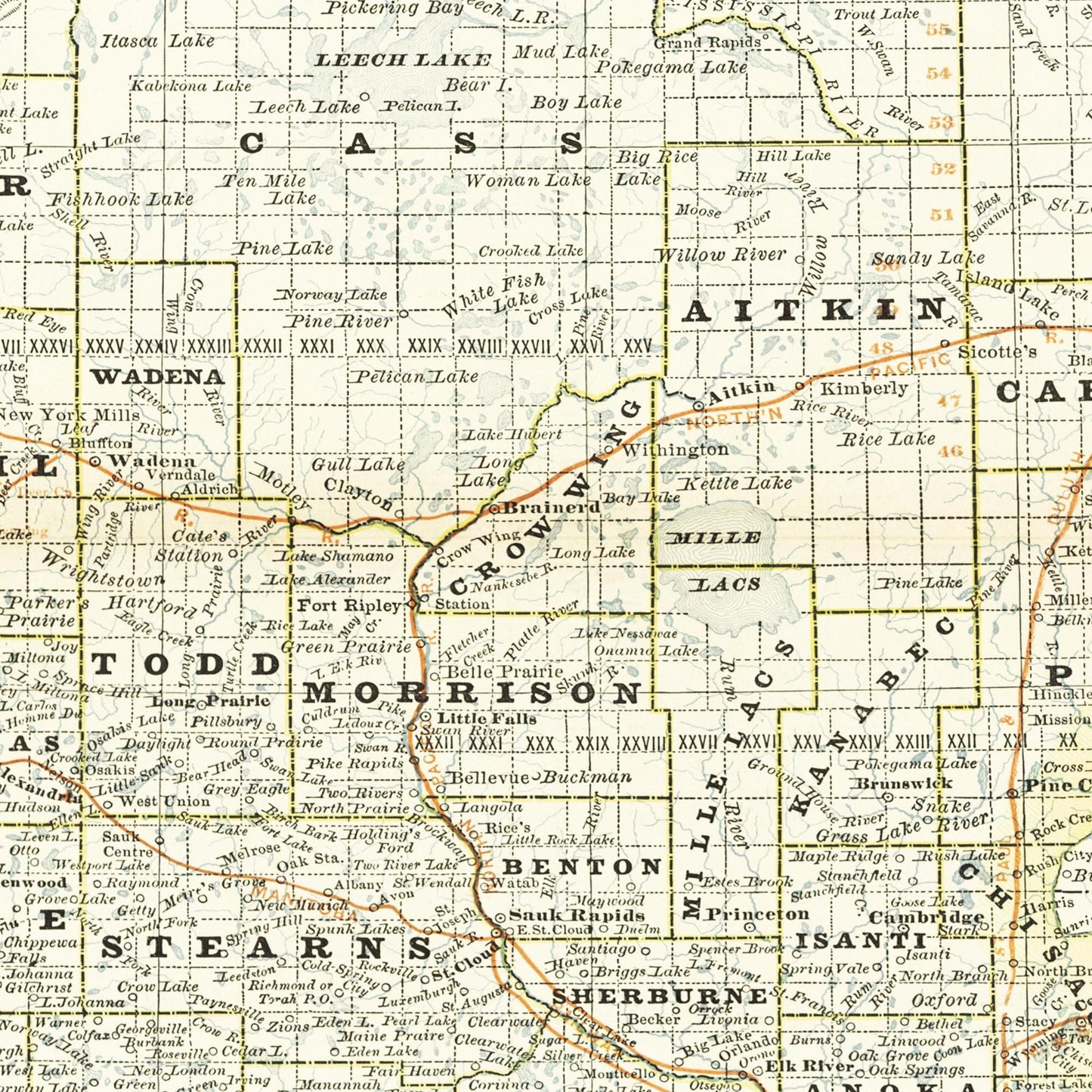 Historische Landkarte Minnesota um 1882