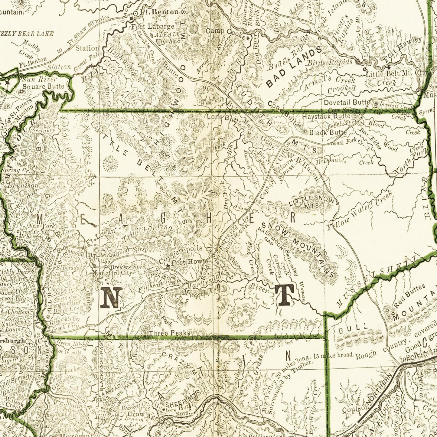 Historische Landkarte Montana um 1882