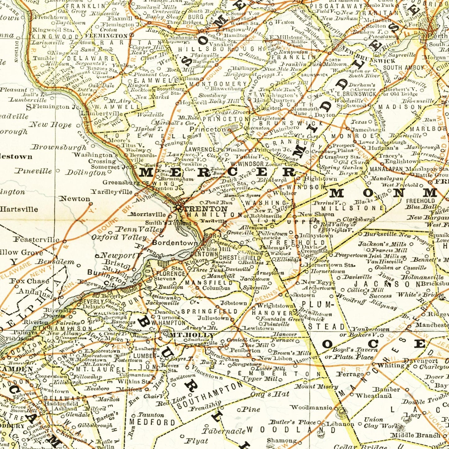 Historische Landkarte New Jersey um 1882