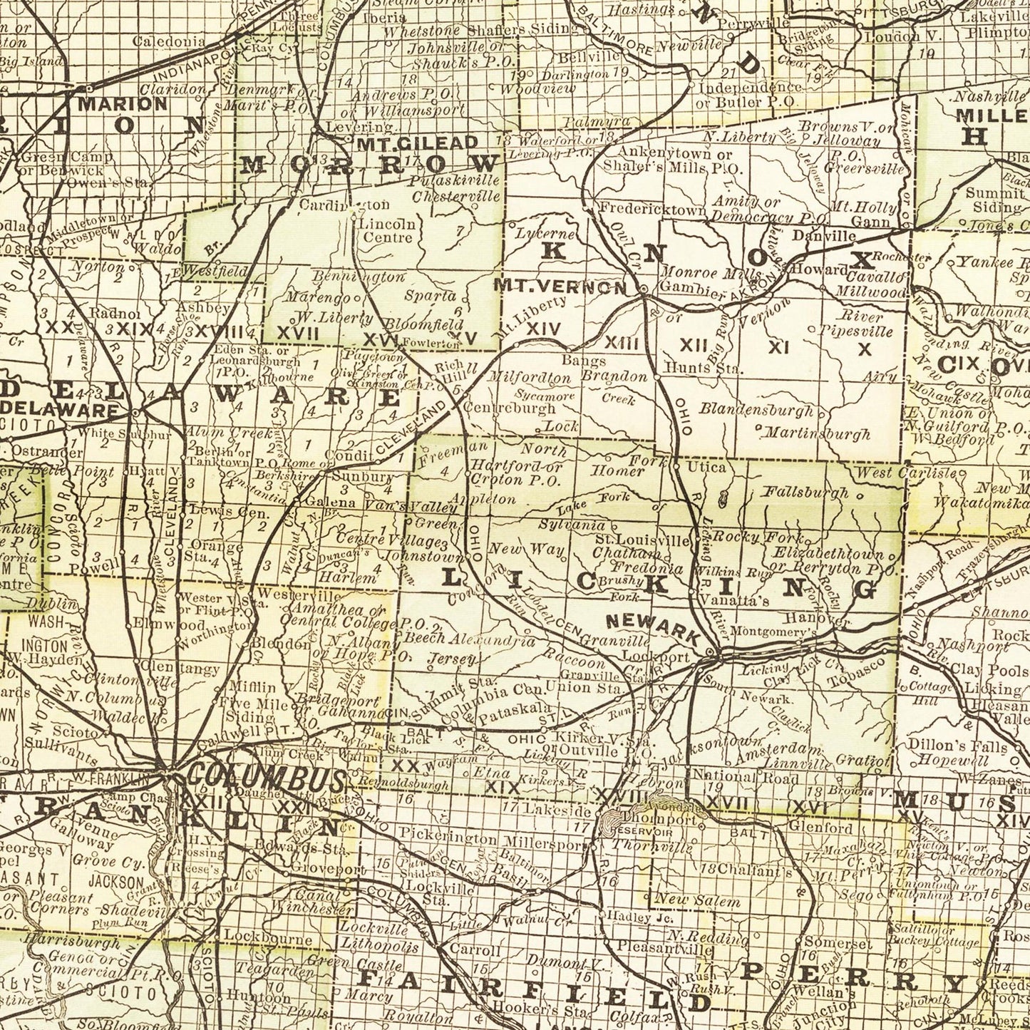 Historische Landkarte Ohio um 1882