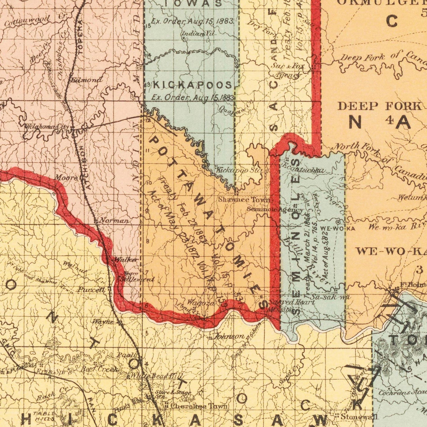 Historische Landkarte Oklahoma um 1890