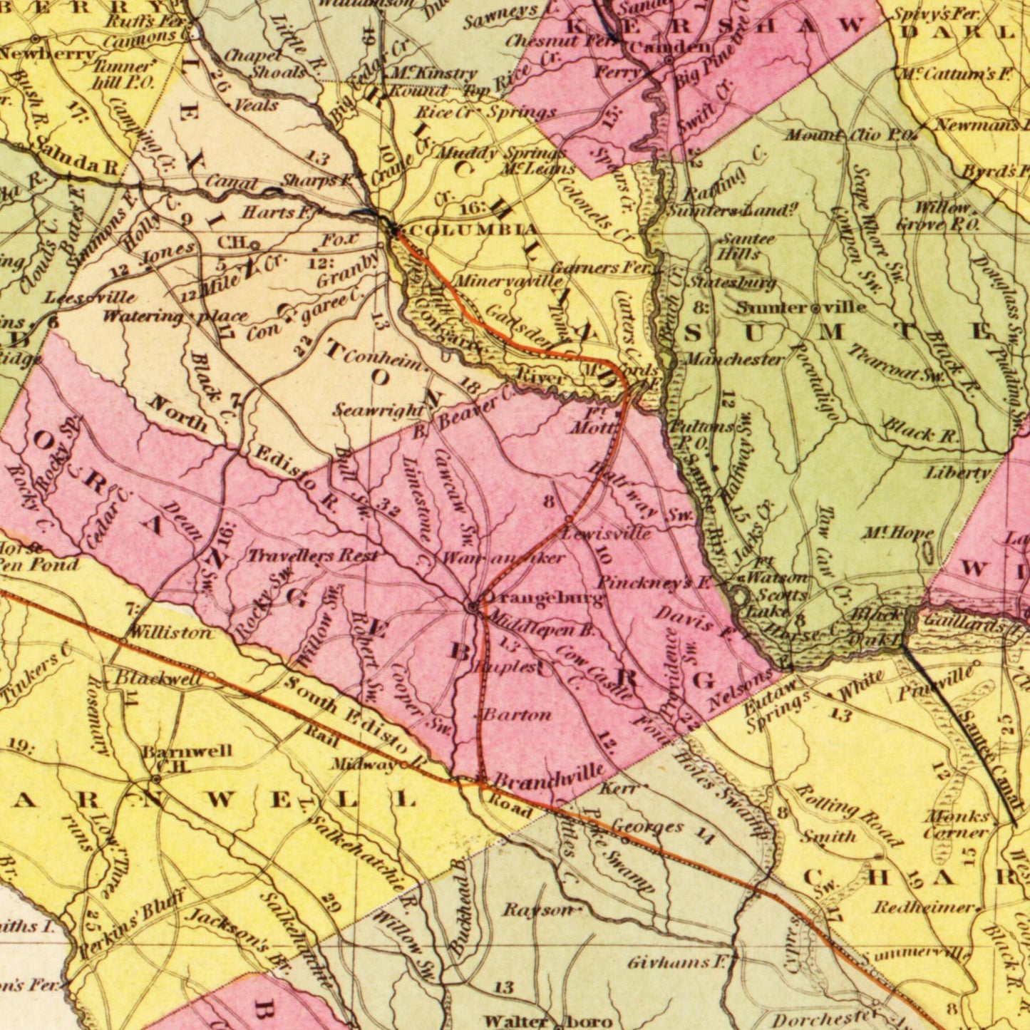 Historische Landkarte South Carolina um 1849