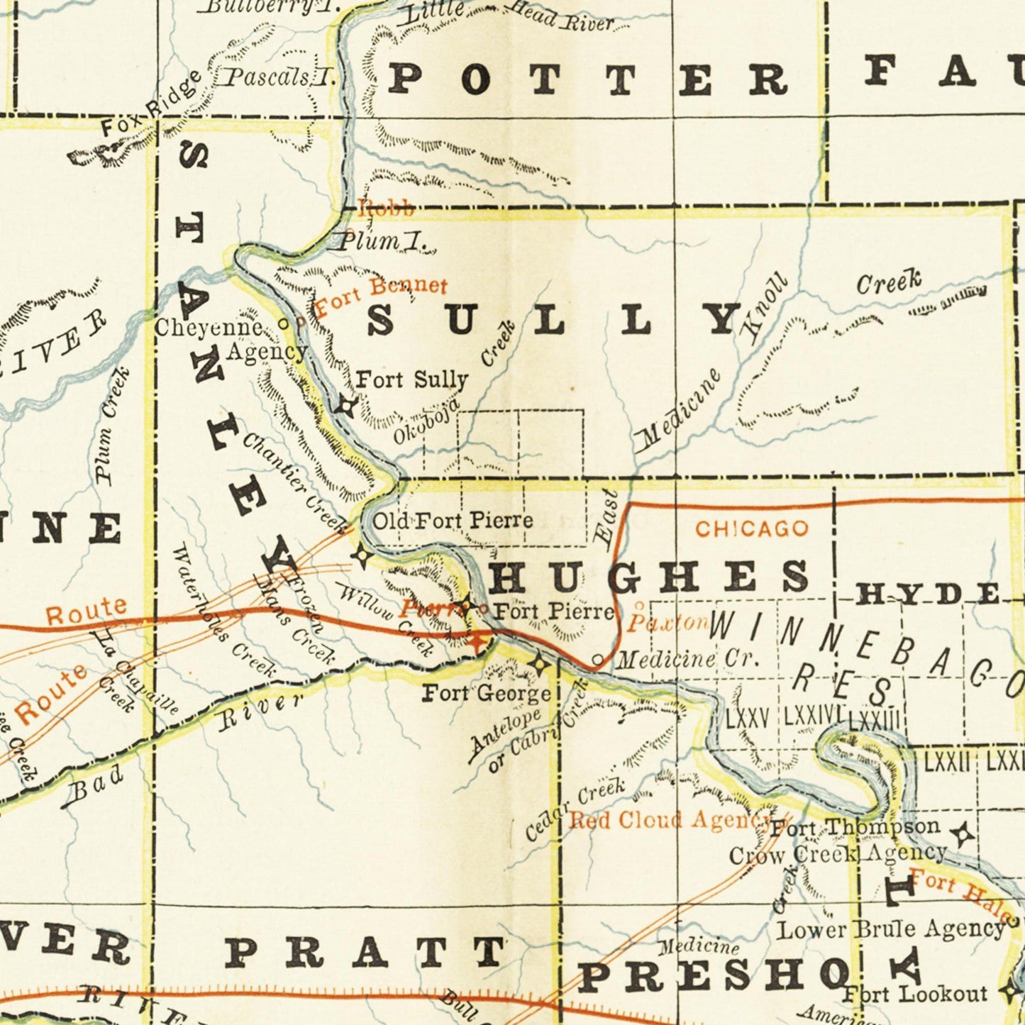 Historische Landkarte South Dakota um 1882