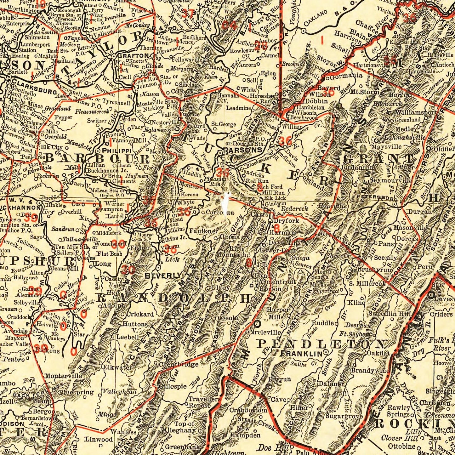 Historische Landkarte West Virginia um 1898