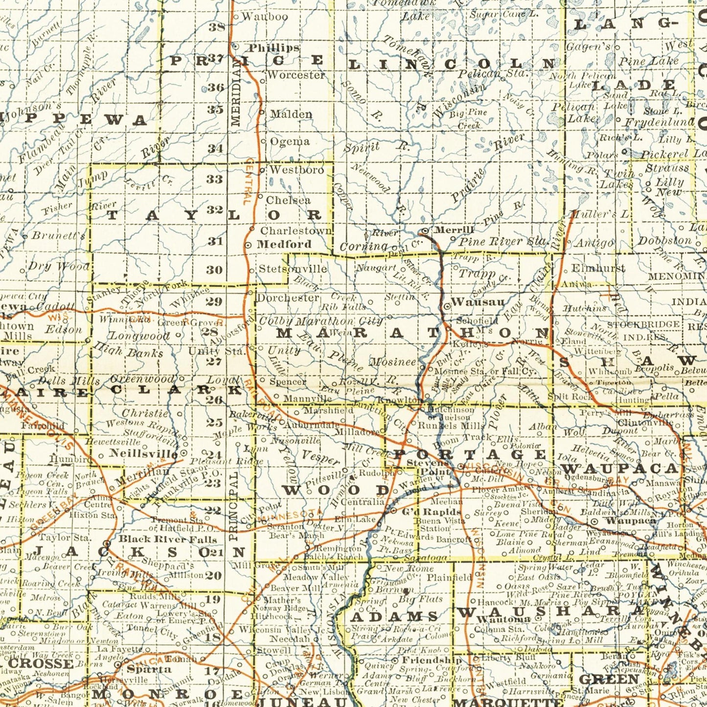 Historische Landkarte Wisconsin um 1882