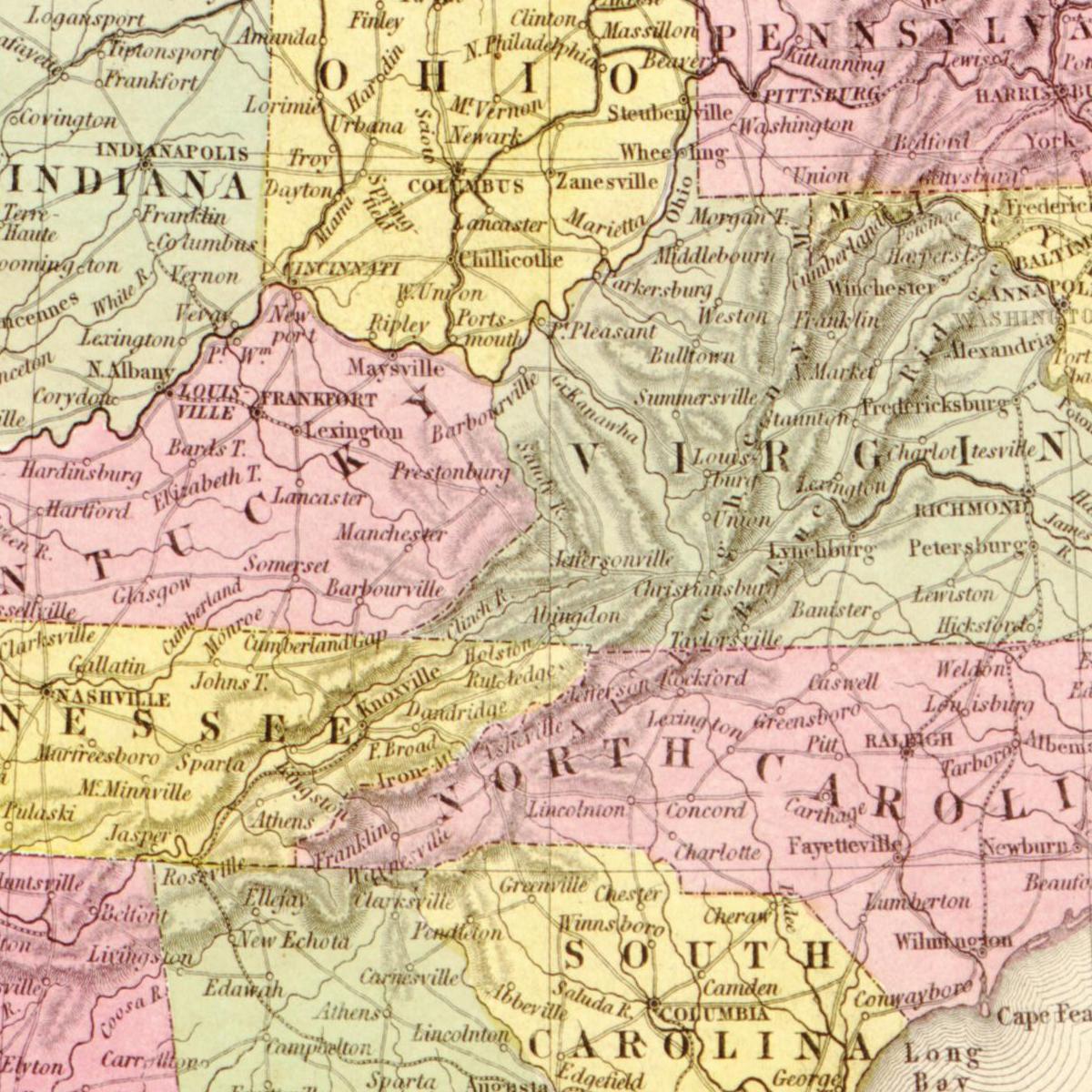 Historische Landkarte USA um 1849