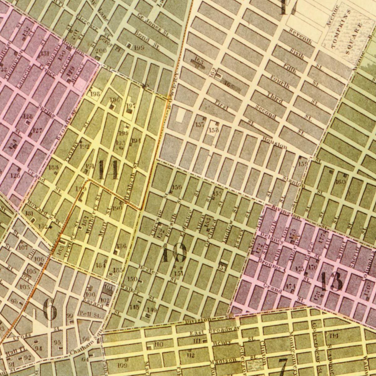 Historische Landkarte New York City um 1849