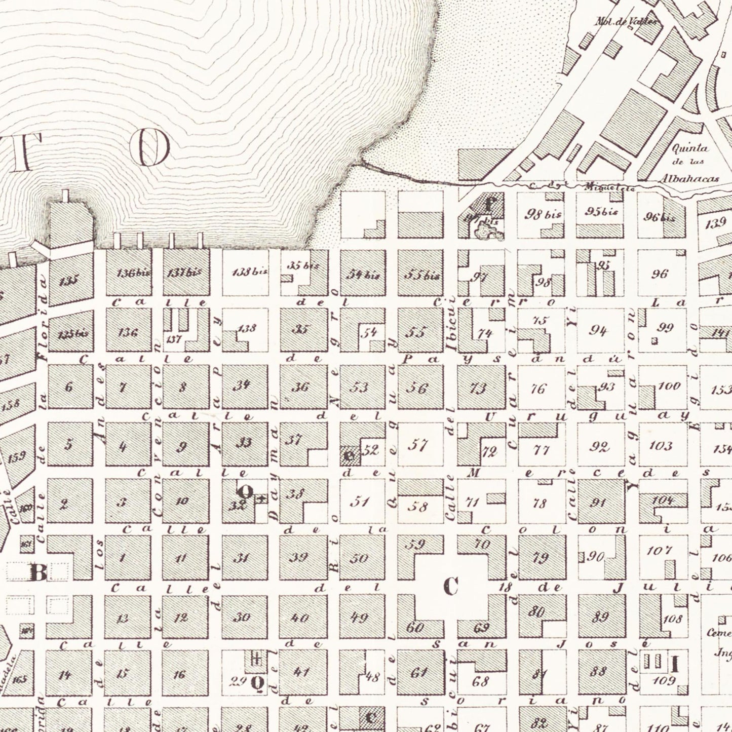 Historischer Stadtplan Montevideo um 1865